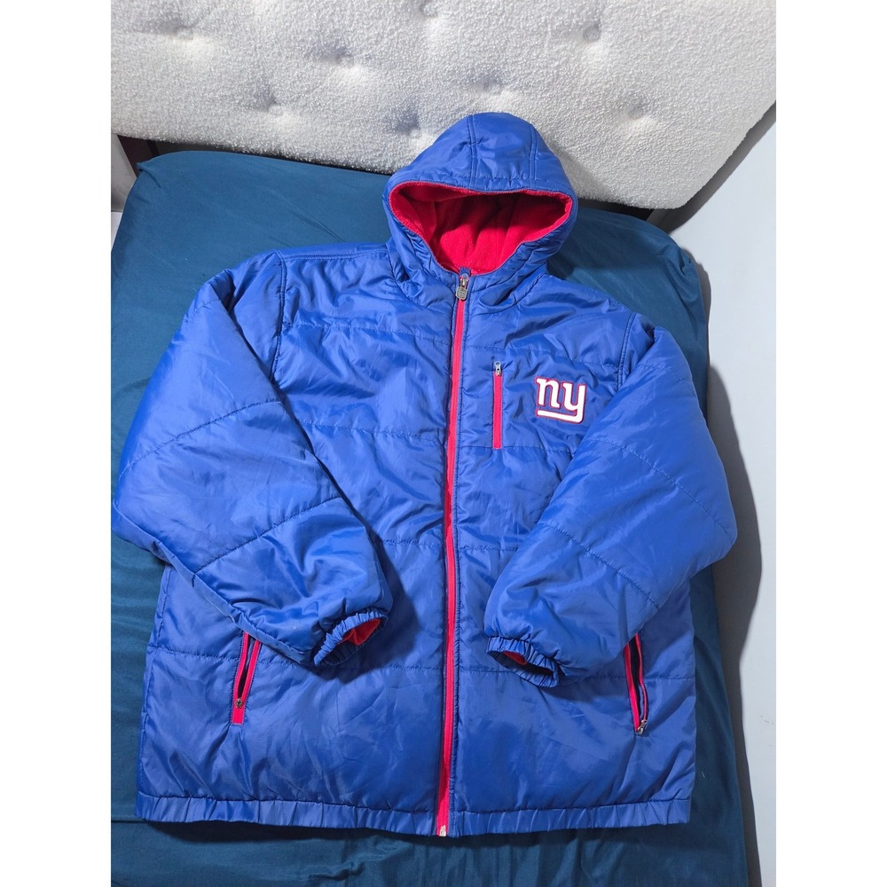 NFL Pro Line New York Giants Puffer Jacket 2XL Blue Red Removable Fleece Liner